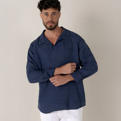 Linen Mariniere Java Shirt L/S: Navy Blue
