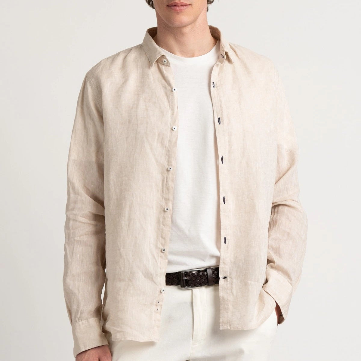 Linen Jonas Shirt L/S: Beige