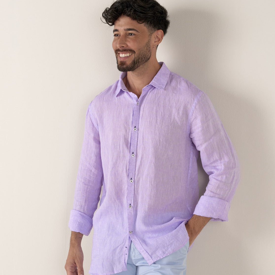 Linen Jonas Shirt L/S: Lilac