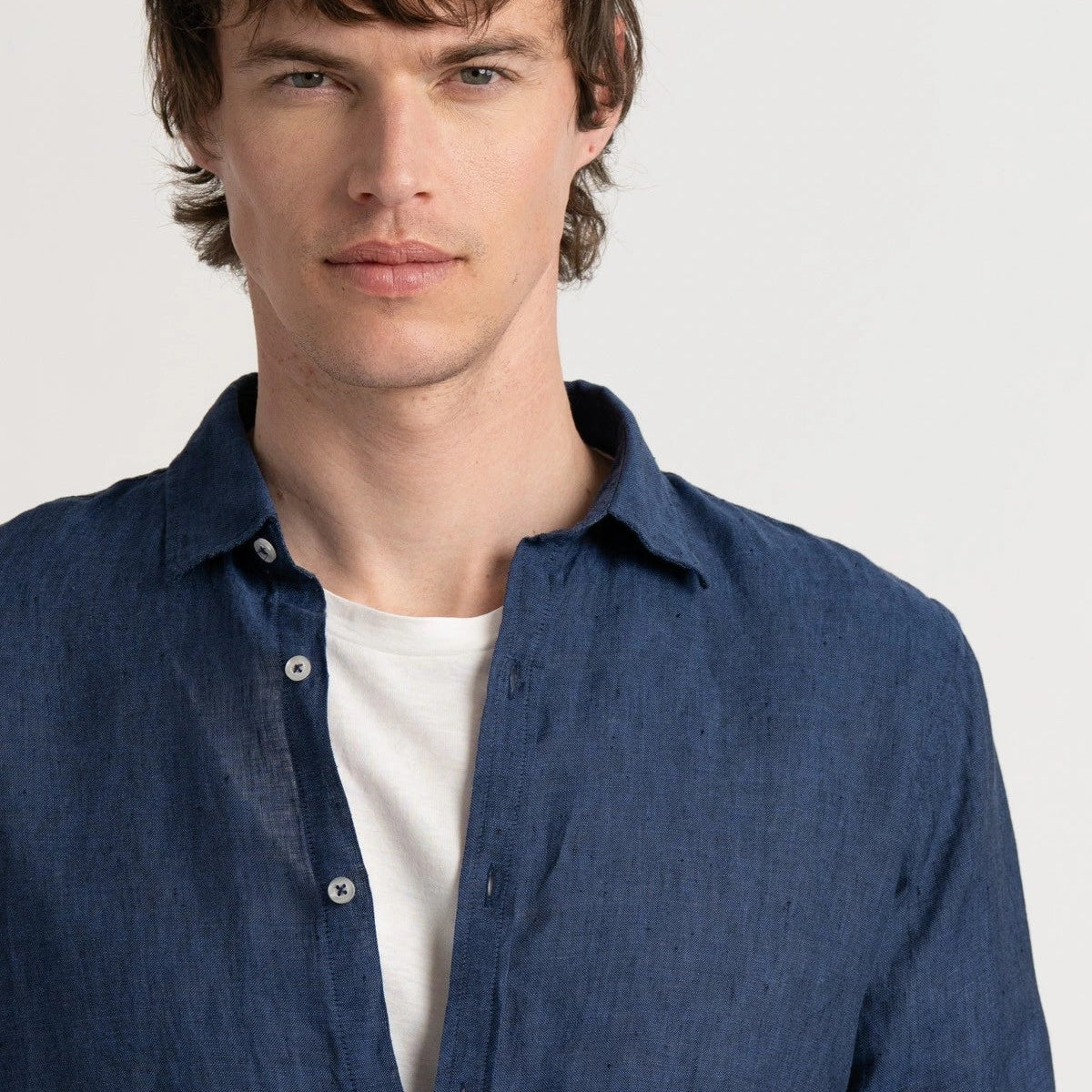 Linen Jonas Shirt L/S: Navy