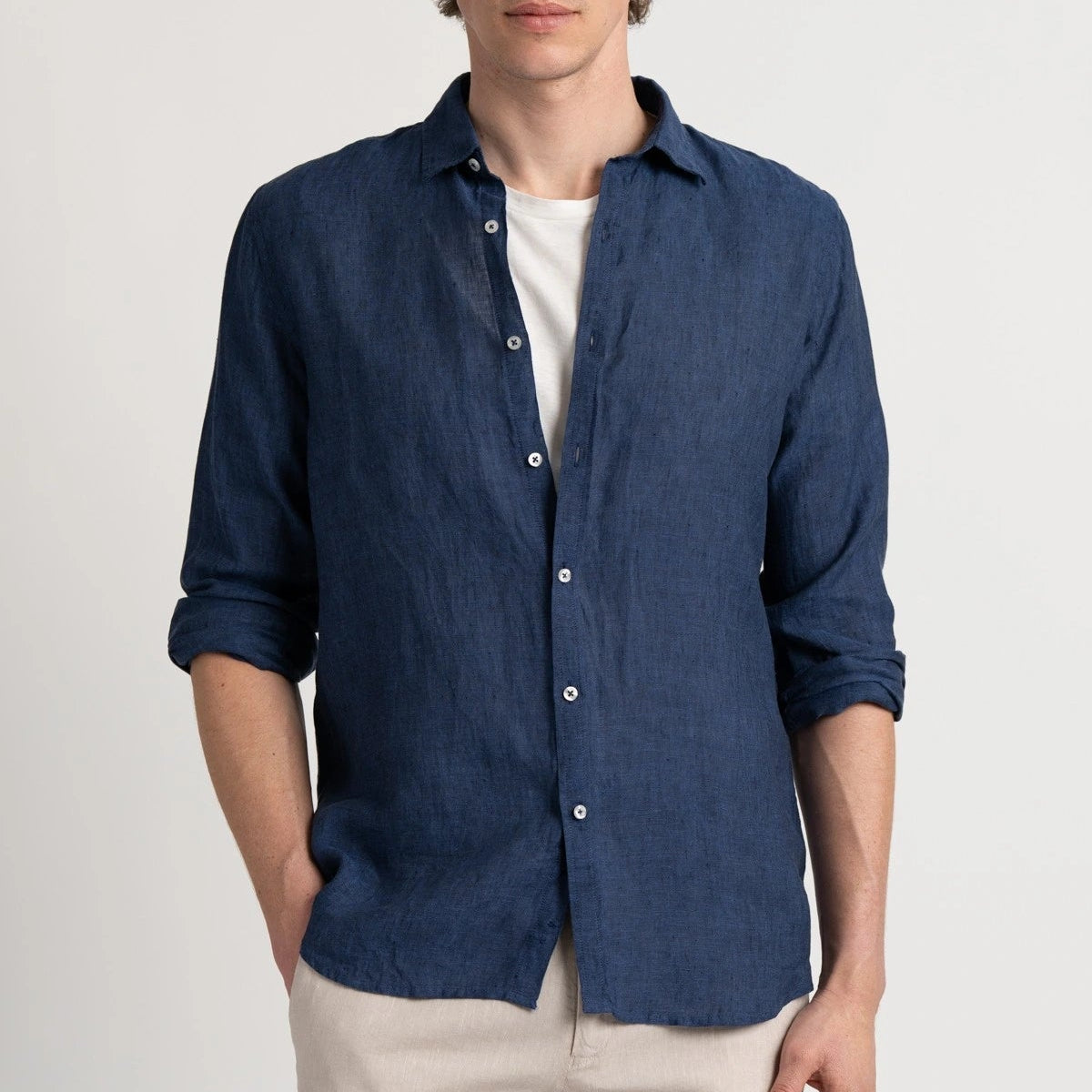 Linen Jonas Shirt L/S: Navy