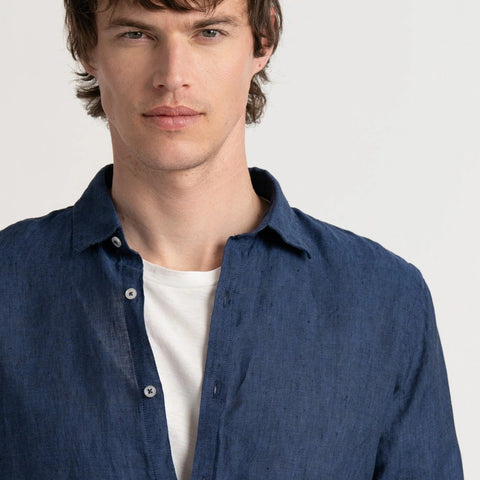 Linen Jonas Shirt L/S: Navy