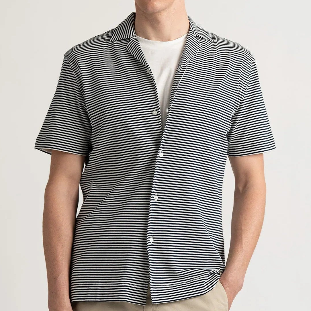 Luc Striped Jersey Shirt S/S: Navy