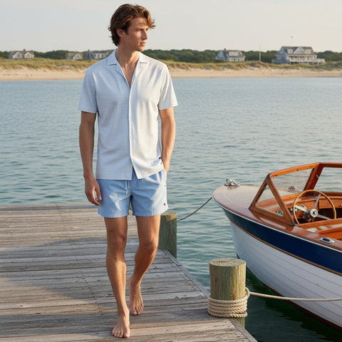 Luc Striped Jersey Shirt S/S: Sky Blue