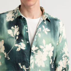 Lilly Print Linen Lys Shirt L/S: Green