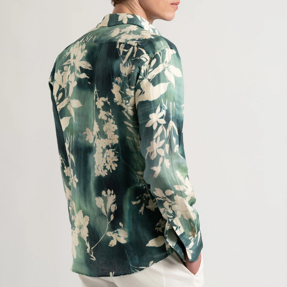 Lilly Print Linen Lys Shirt L/S: Green
