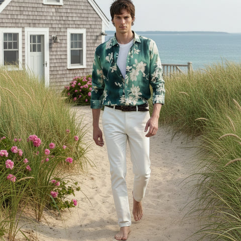 Lilly Print Linen Lys Shirt L/S: Green