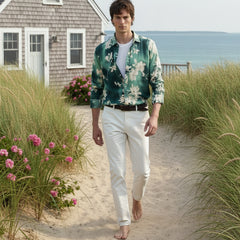 Lilly Print Linen Lys Shirt L/S: Green