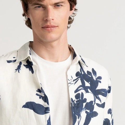 Lilly Print Linen Lys Shirt L/S: White