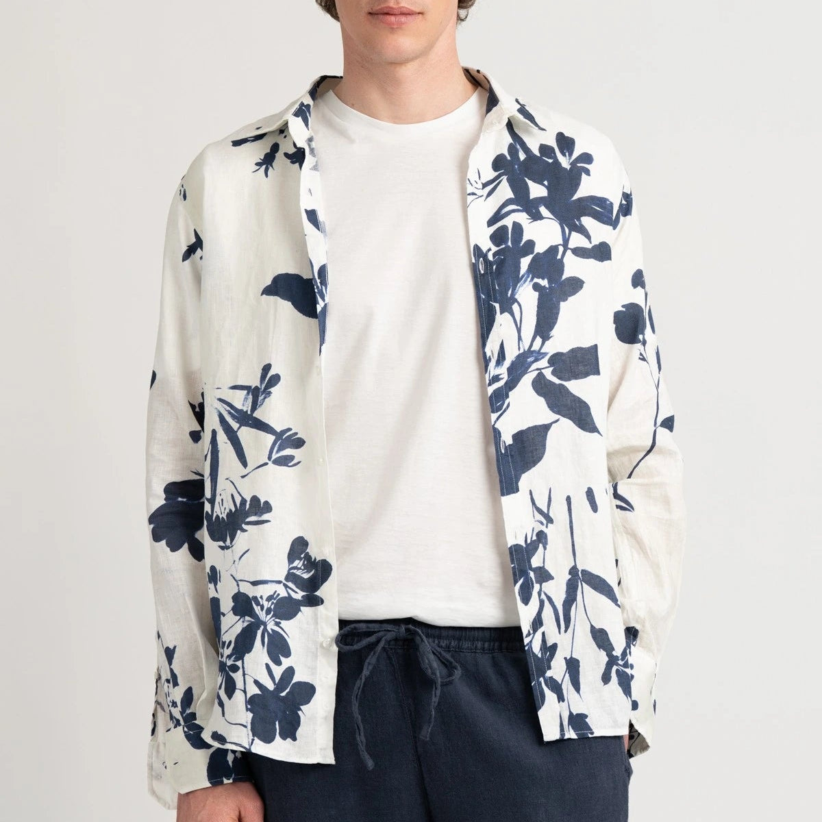 Lilly Print Linen Lys Shirt L/S: White