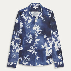 Lilly Print Linen Lys Shirt L/S: Navy