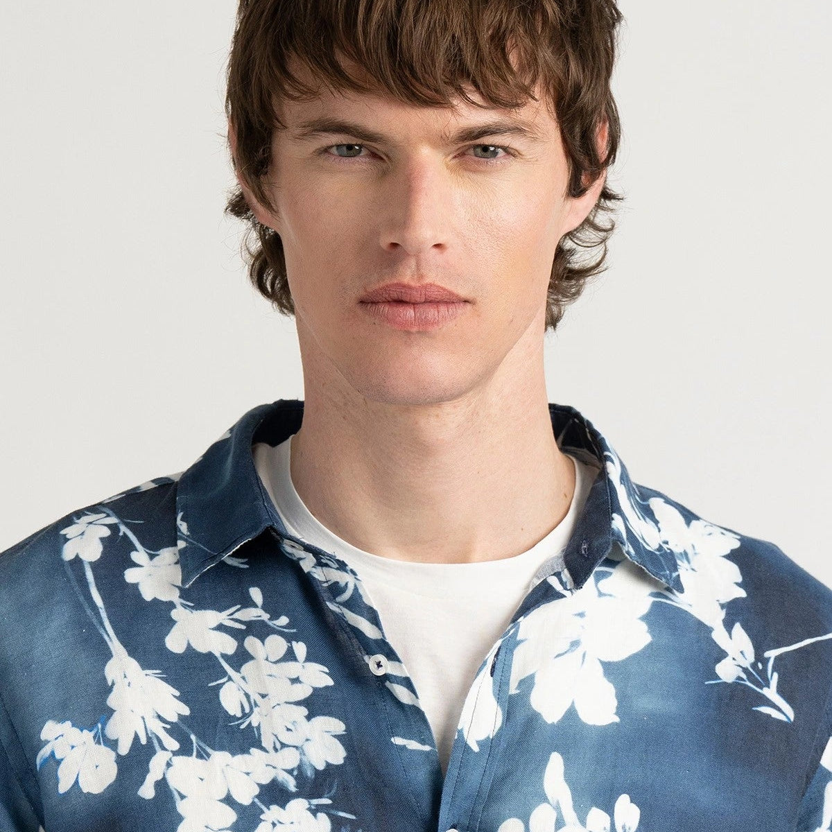 Lilly Print Linen Lys Shirt L/S: Navy