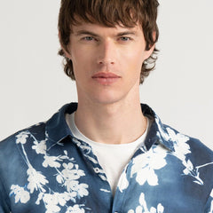 Lilly Print Linen Lys Shirt L/S: Navy