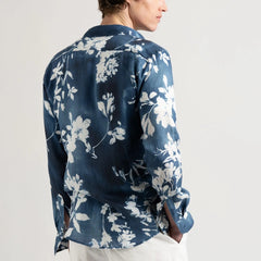 Lilly Print Linen Lys Shirt L/S: Navy