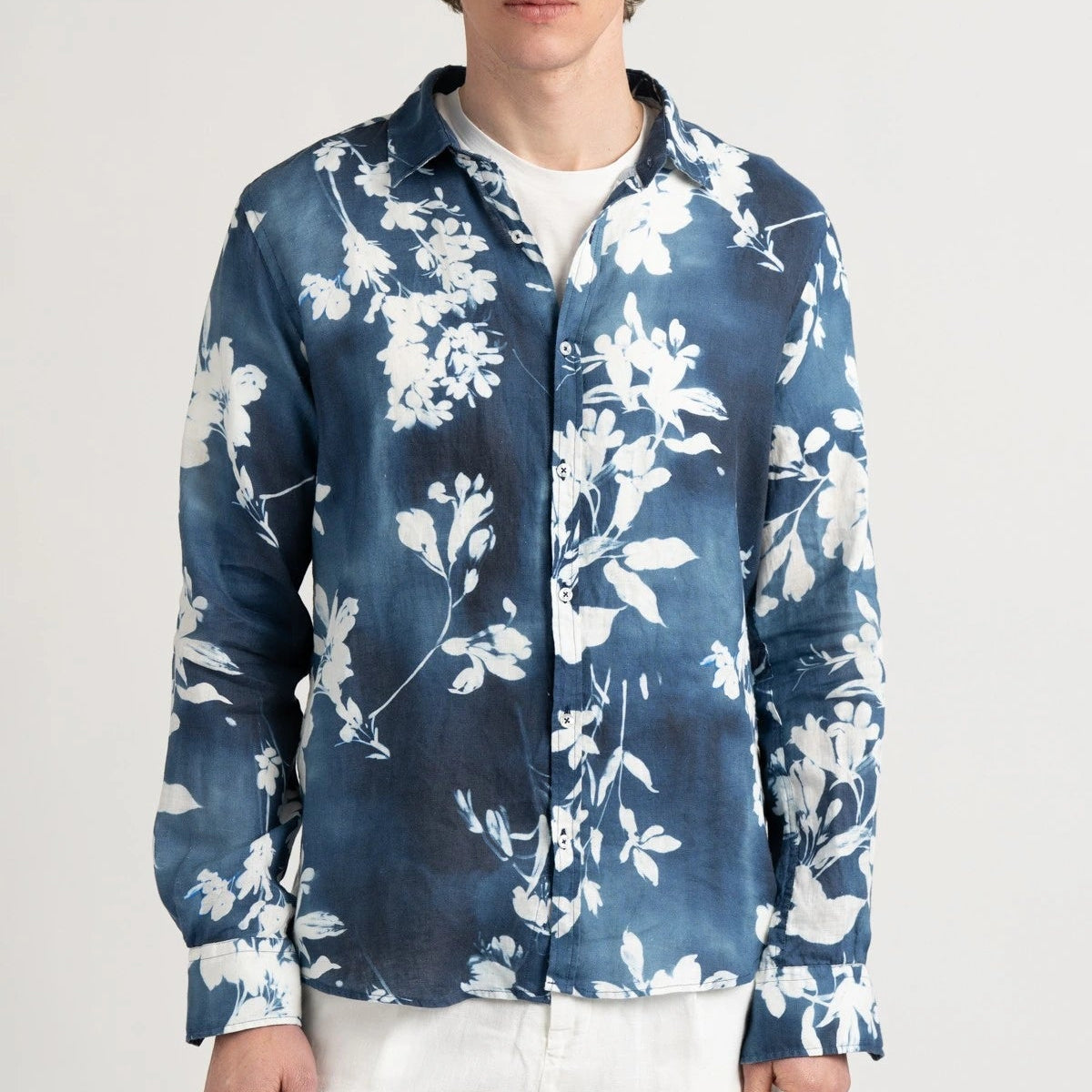 Lilly Print Linen Lys Shirt L/S: Navy