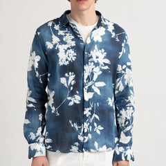 Lilly Print Linen Lys Shirt L/S: Navy