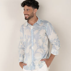 Floral Print Malaga Shirt L/S: Sky Blue