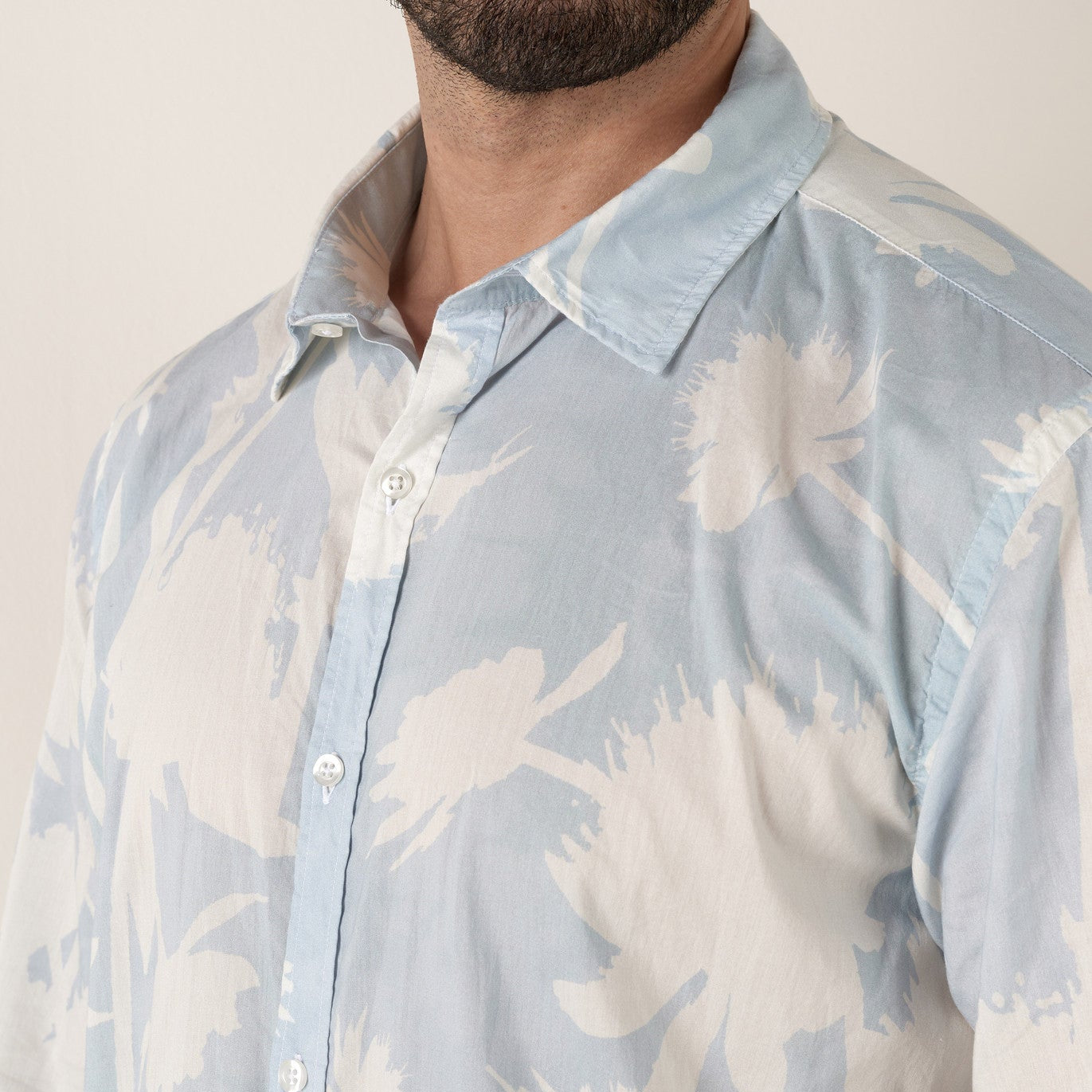 Floral Print Malaga Shirt L/S: Sky Blue