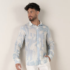 Floral Print Malaga Shirt L/S: Sky Blue