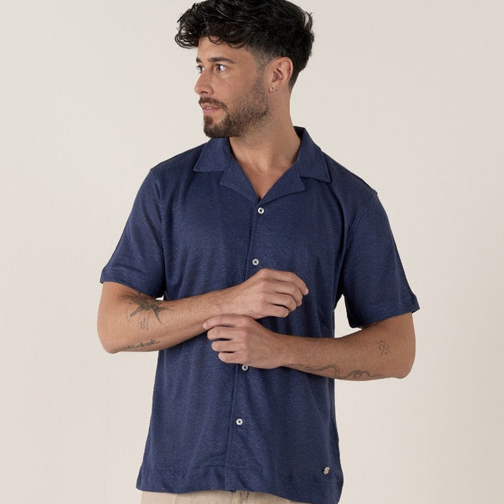 Linen Maupiti Shirt S/S: Navy Blue