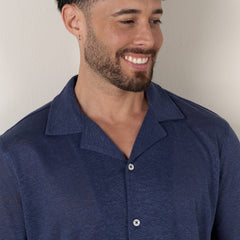 Linen Maupiti Shirt S/S: Navy Blue