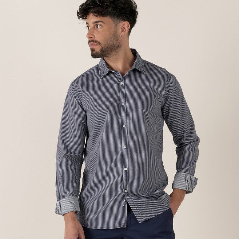 Striped Milan Shirt L/S: Navy