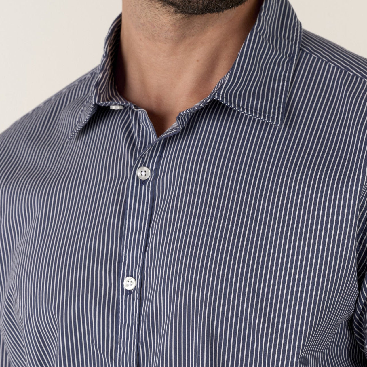 Striped Milan Shirt L/S: Navy