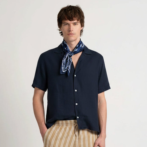 Moorea Linen Shirt S/S: Navy