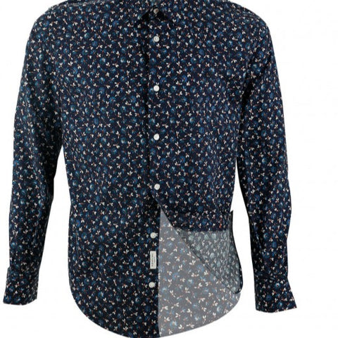 Repeat Flower Poplin Shirt L/S: Navy