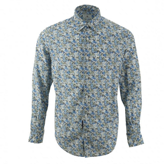 Flower Clusters Poplin Shirt L/S: Pacific Blue