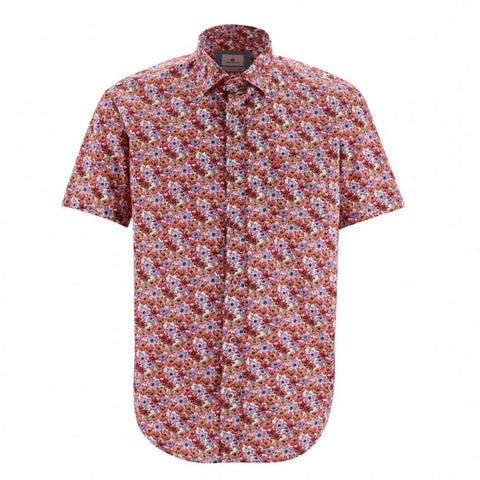 Repeat Poppy Print Shirt S/S: Lilac & Red