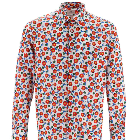 Red Flanders Poppies Print Shirt L/S:White