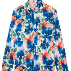 Floral Print Almeria Shirt L/S: Indigo