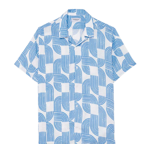 Geometric Linen DALI Shirt S/S: Ocean