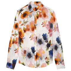 Floral Print Linen Pampelone Shirt L/S: Orange