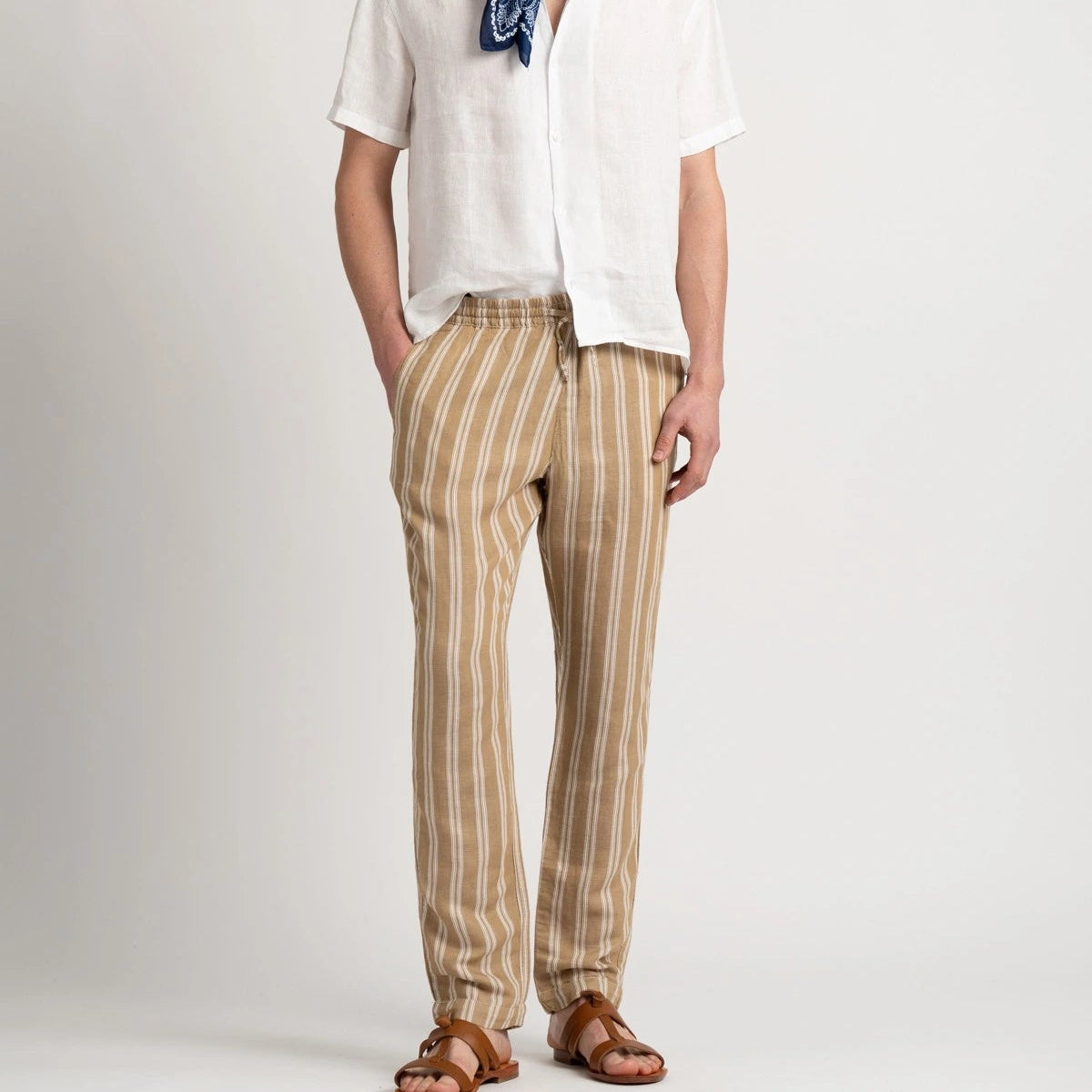 Striped Linen Reno Pant: Cream