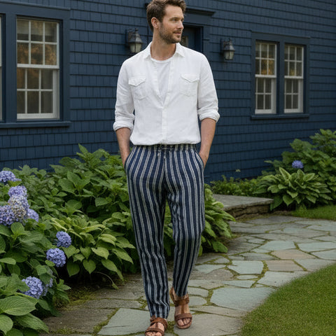 Striped Linen Reno Pant: Navy