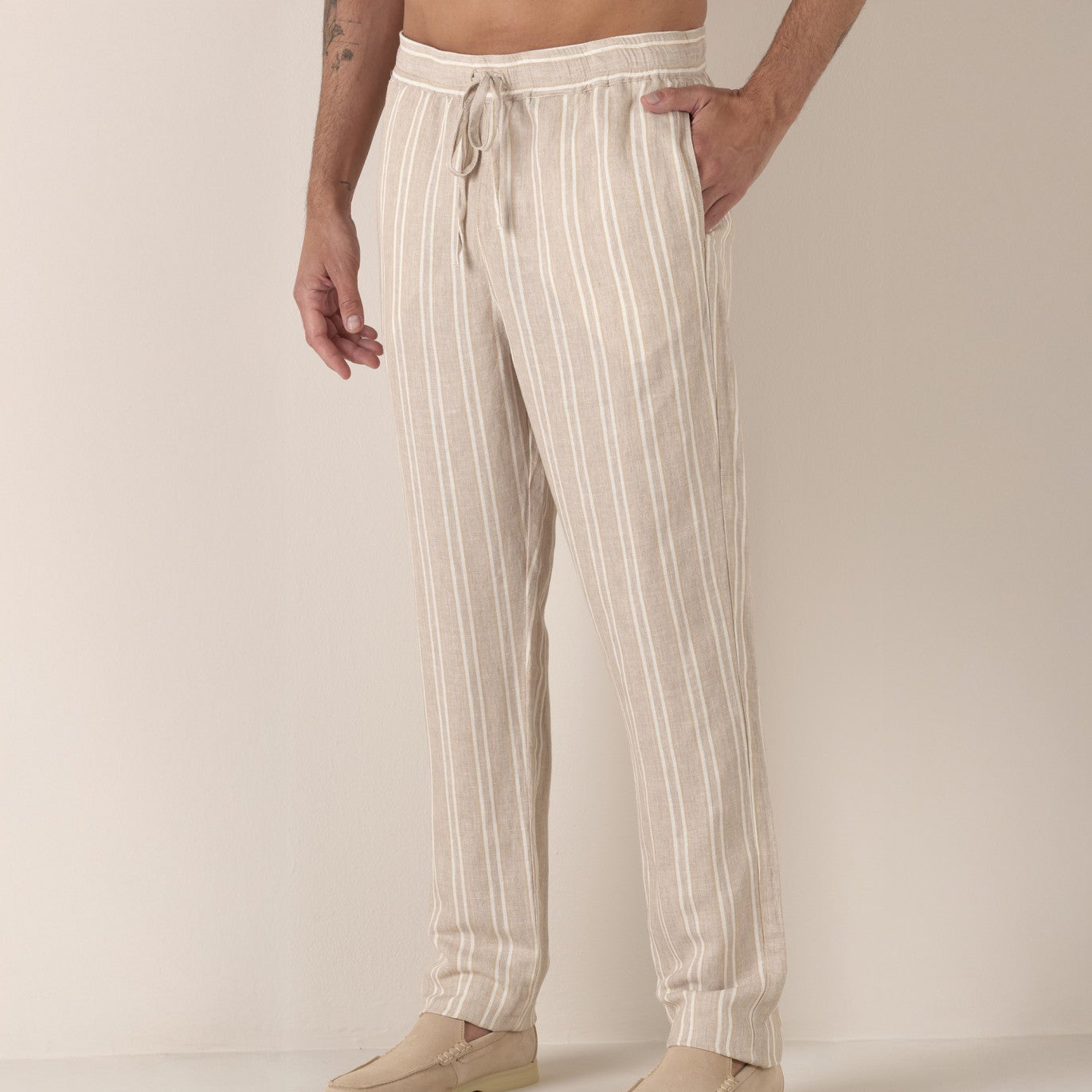 Striped Linen Reno Pant: Cream