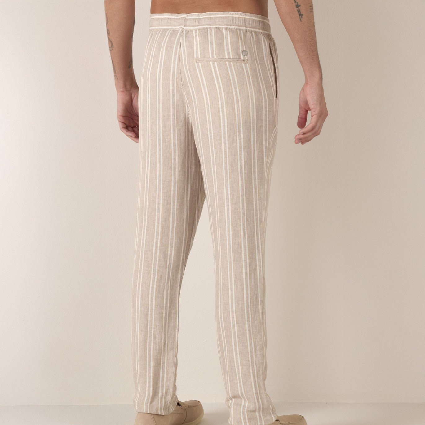Striped Linen Reno Pant: Cream