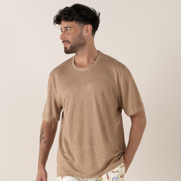 Riley Linen T-Shirt S/S: Taupe