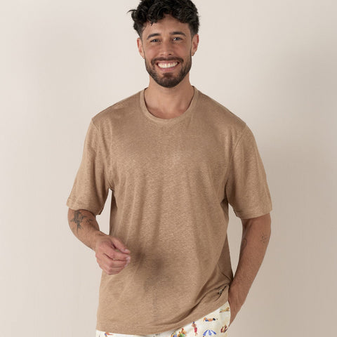 Riley Linen T-Shirt S/S: Taupe