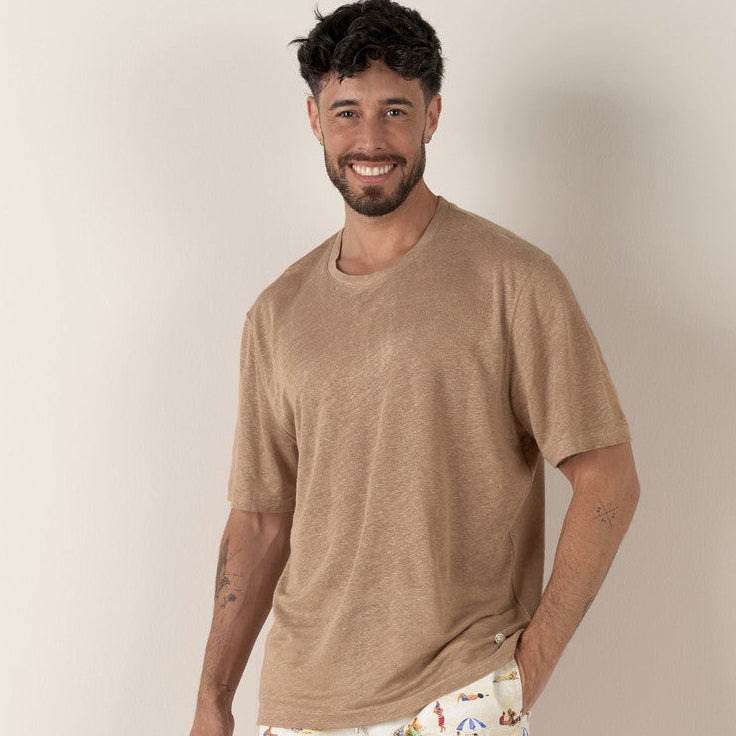 Riley Linen T-Shirt S/S: Taupe