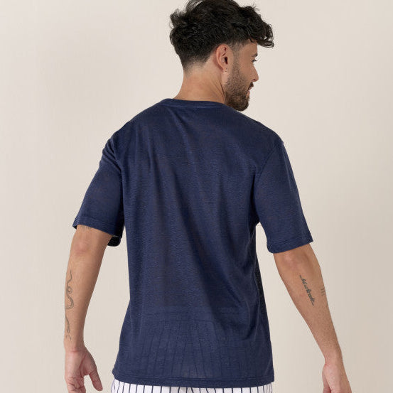 Riley Linen T-Shirt S/S: Navy