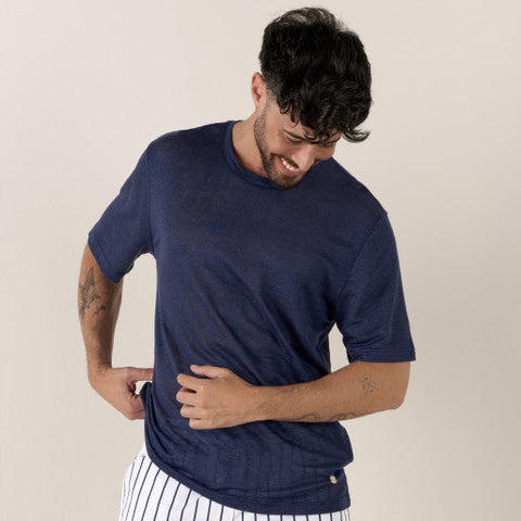 Riley Linen T-Shirt S/S: Navy