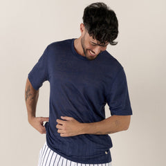 Riley Linen T-Shirt S/S: Navy