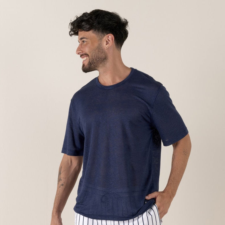 Riley Linen T-Shirt S/S: Navy