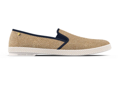 Raffia Slip On: Nude & Navy