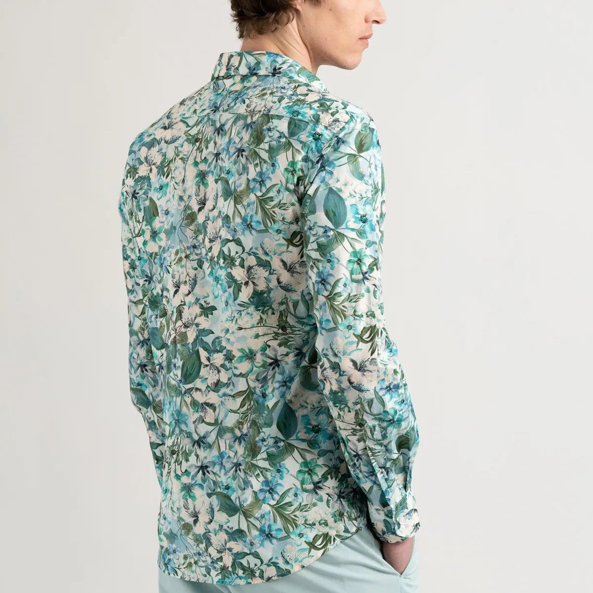 Sandros Floral Print Shirt L/S: Aqua