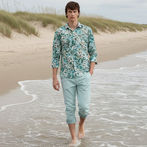 Sandros Floral Print Shirt L/S: Aqua