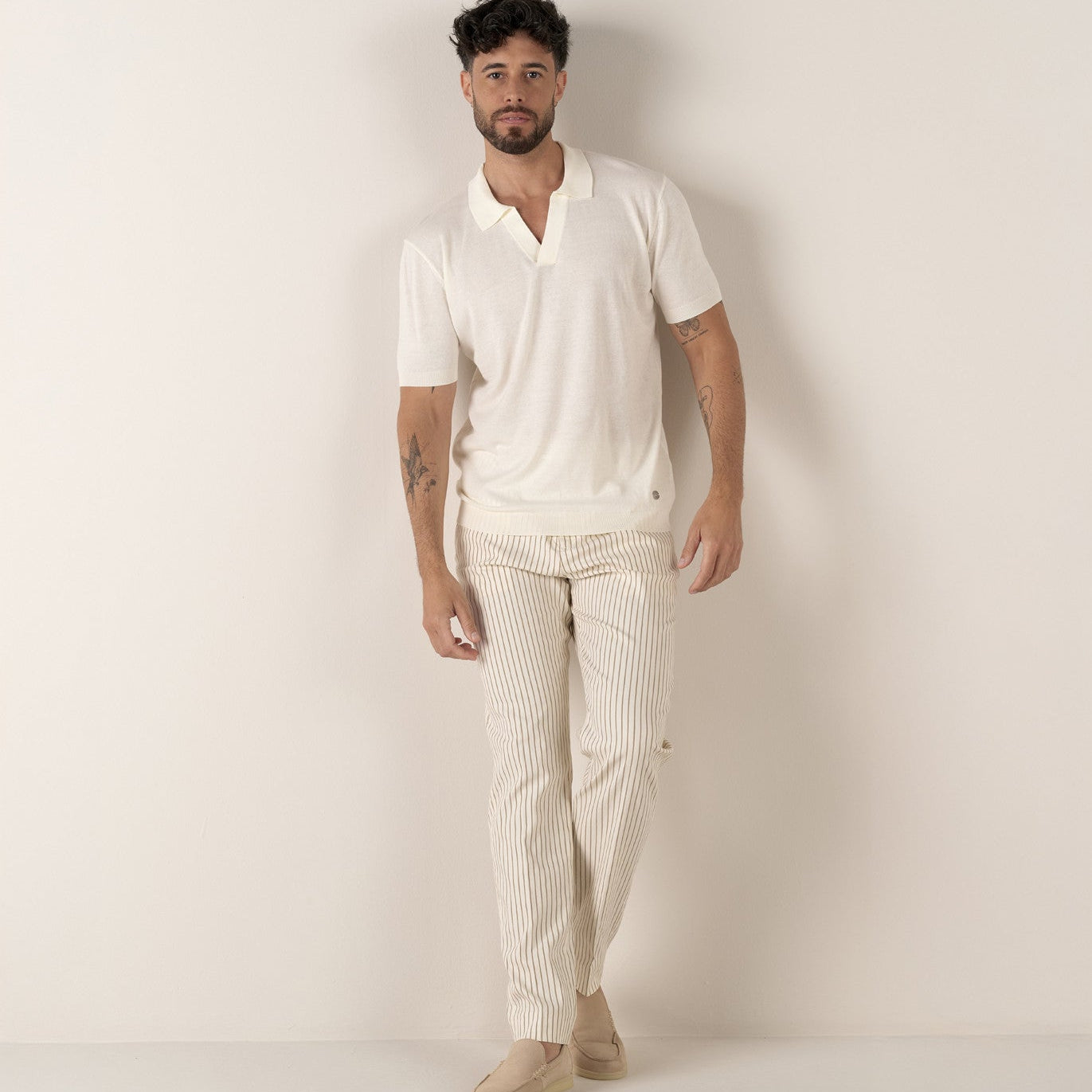 Striped Sicily Pant: Cream